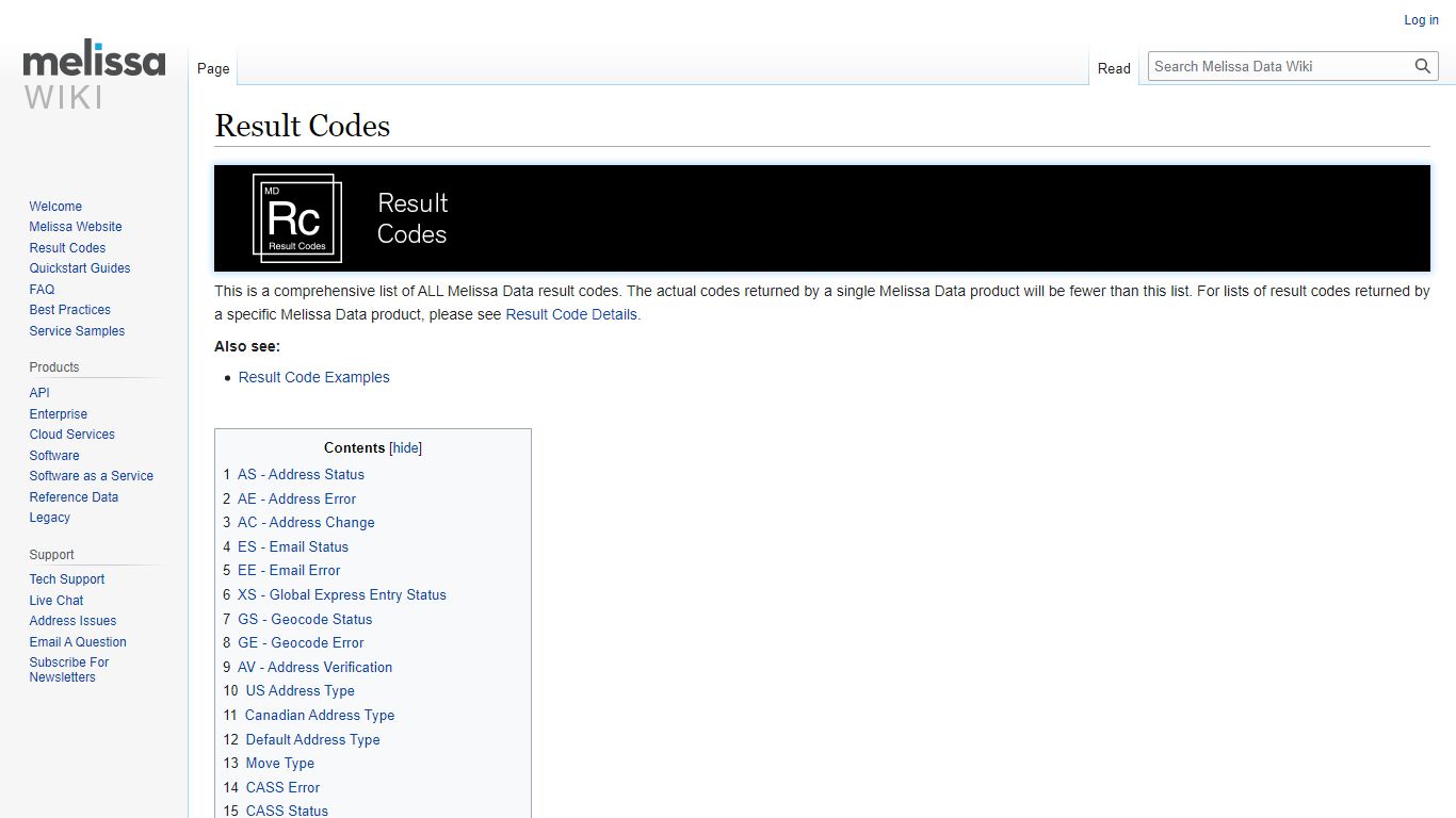 Result Codes - Melissa Wiki